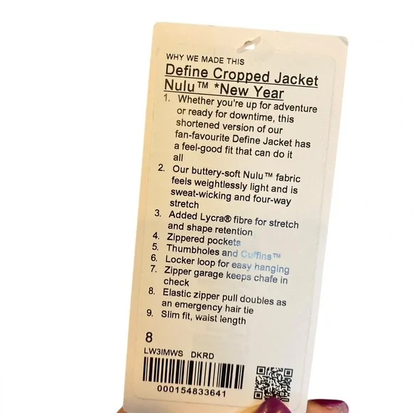 NWT Lululemon define cropped jacket nulu *new year DARK RED Size 8 - Picture 5 of 5